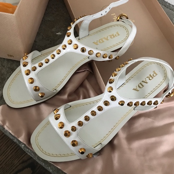 Prada studded gladiator Sandals white size 38.5 - Picture 5 of 7